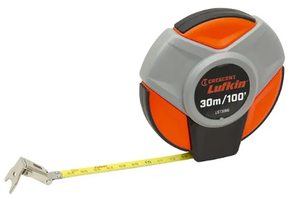 Measuring Tape 30m/100ft 10mm (3/8") – Metric/Imperial Steel Long Tape with Durable Open Reel